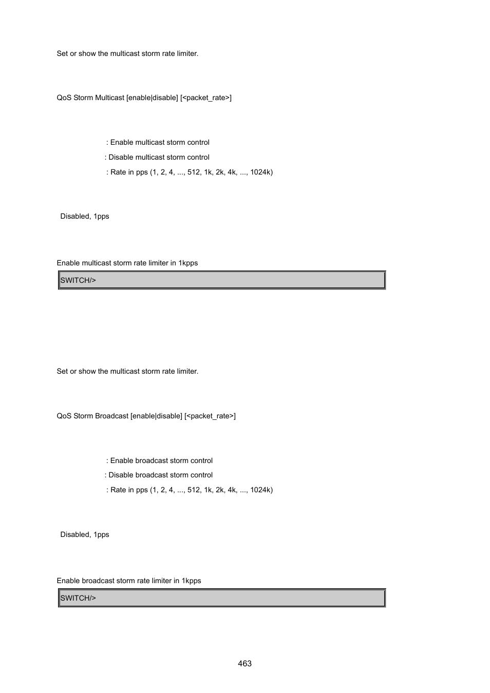 Qos strom broadcast | PLANET MGSW-24160F User Manual | Page 463 / 523