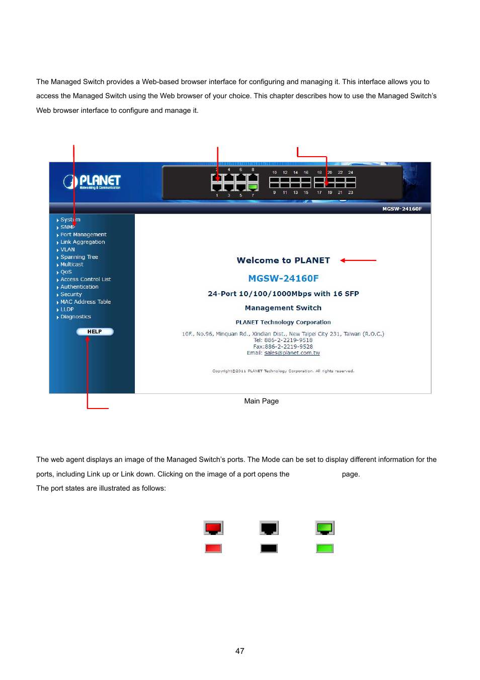 1 main web page | PLANET MGSW-24160F User Manual | Page 47 / 523