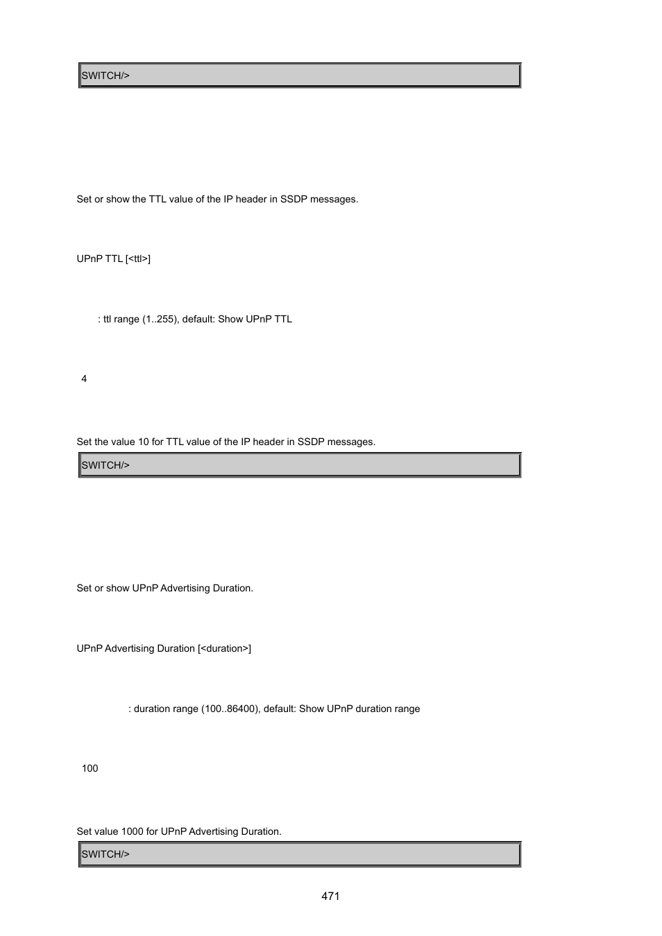 Upnp ttl, Upnp advertising duration | PLANET MGSW-24160F User Manual | Page 471 / 523