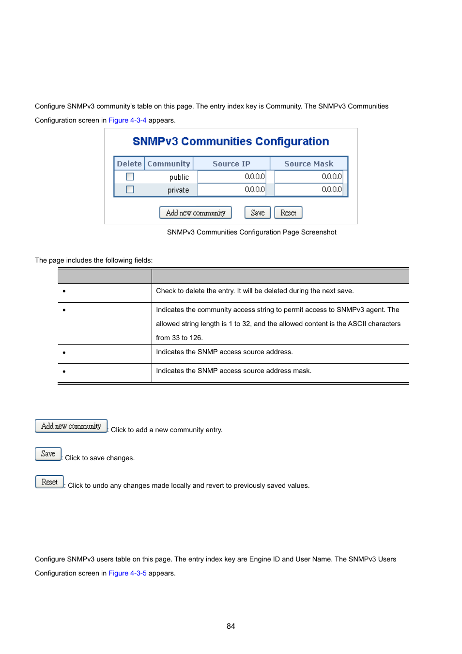 5 snmpv3 configuration, 1 snmpv3 communities configuration, 2 snmpv3 users configuration | PLANET MGSW-24160F User Manual | Page 84 / 523