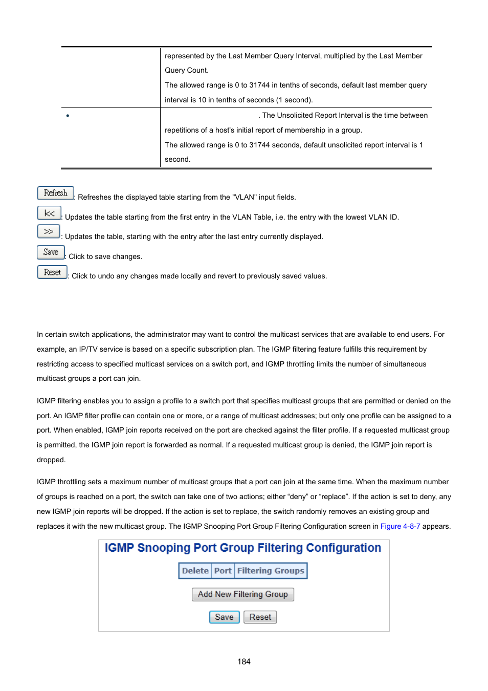 4 igmp snooping port group filtering | PLANET MGSW-28240F User Manual | Page 184 / 643