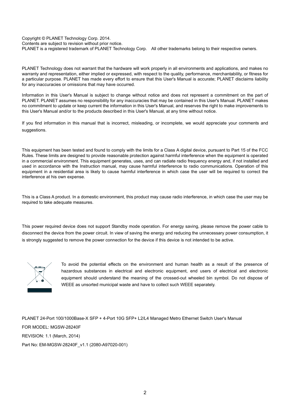 PLANET MGSW-28240F User Manual | Page 2 / 643