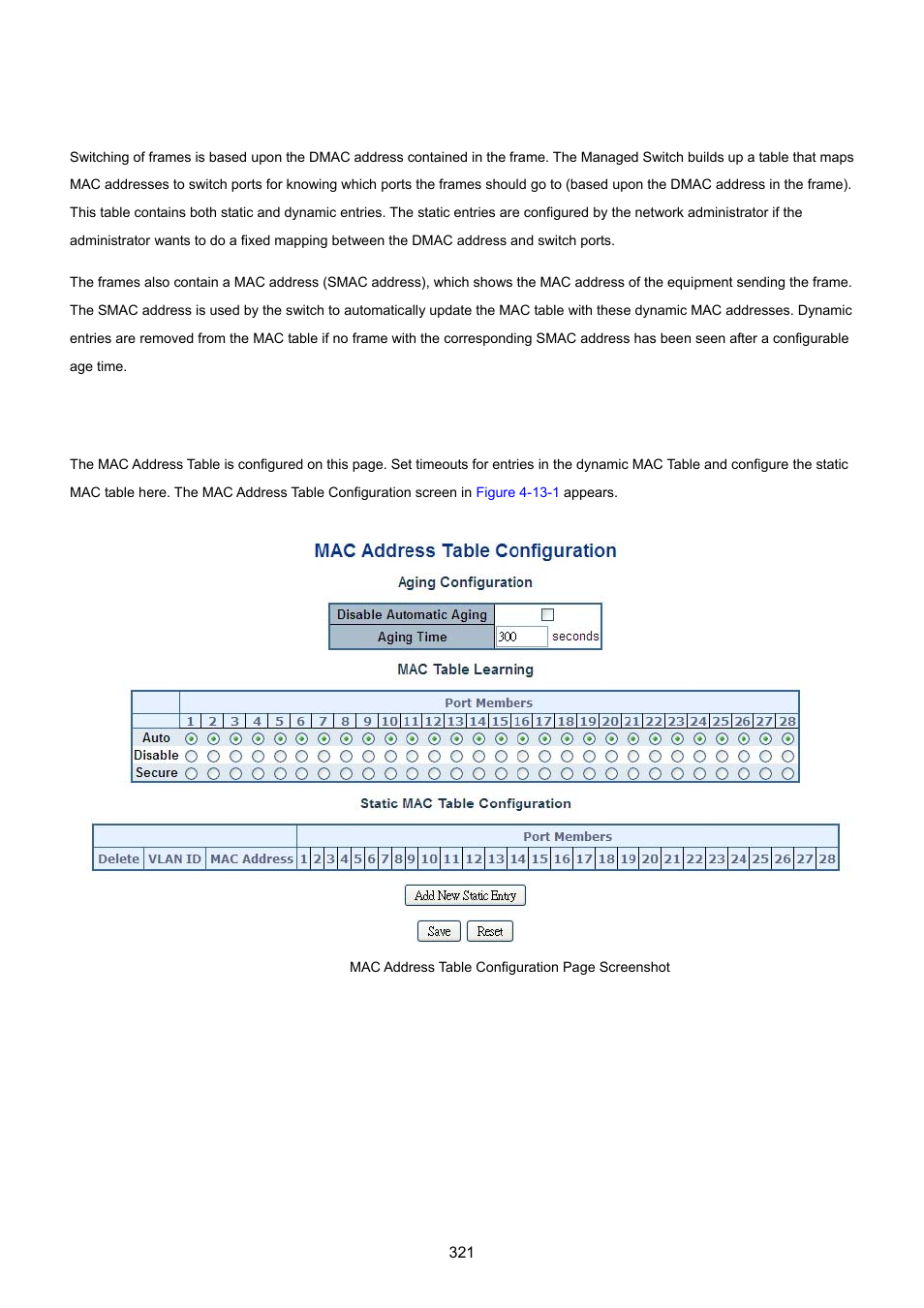 13 mac address table, 1 mac address table configuration | PLANET MGSW-28240F User Manual | Page 321 / 643