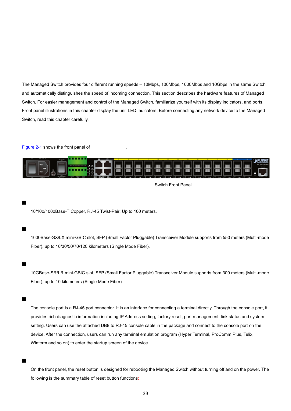 Installation, 1 hardware descriptions, 1 front panel | PLANET MGSW-28240F User Manual | Page 33 / 643