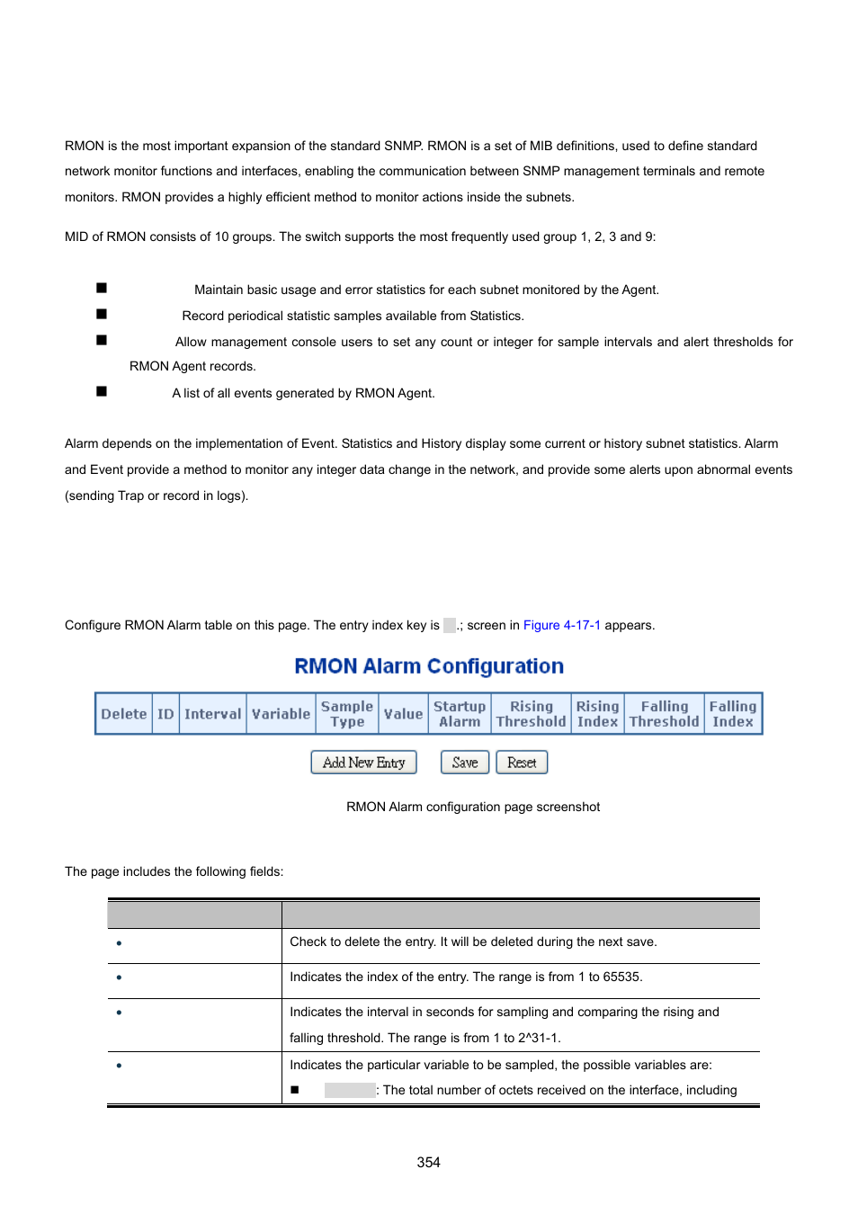 17 rmon, 1 rmon alarm configuration | PLANET MGSW-28240F User Manual | Page 354 / 643