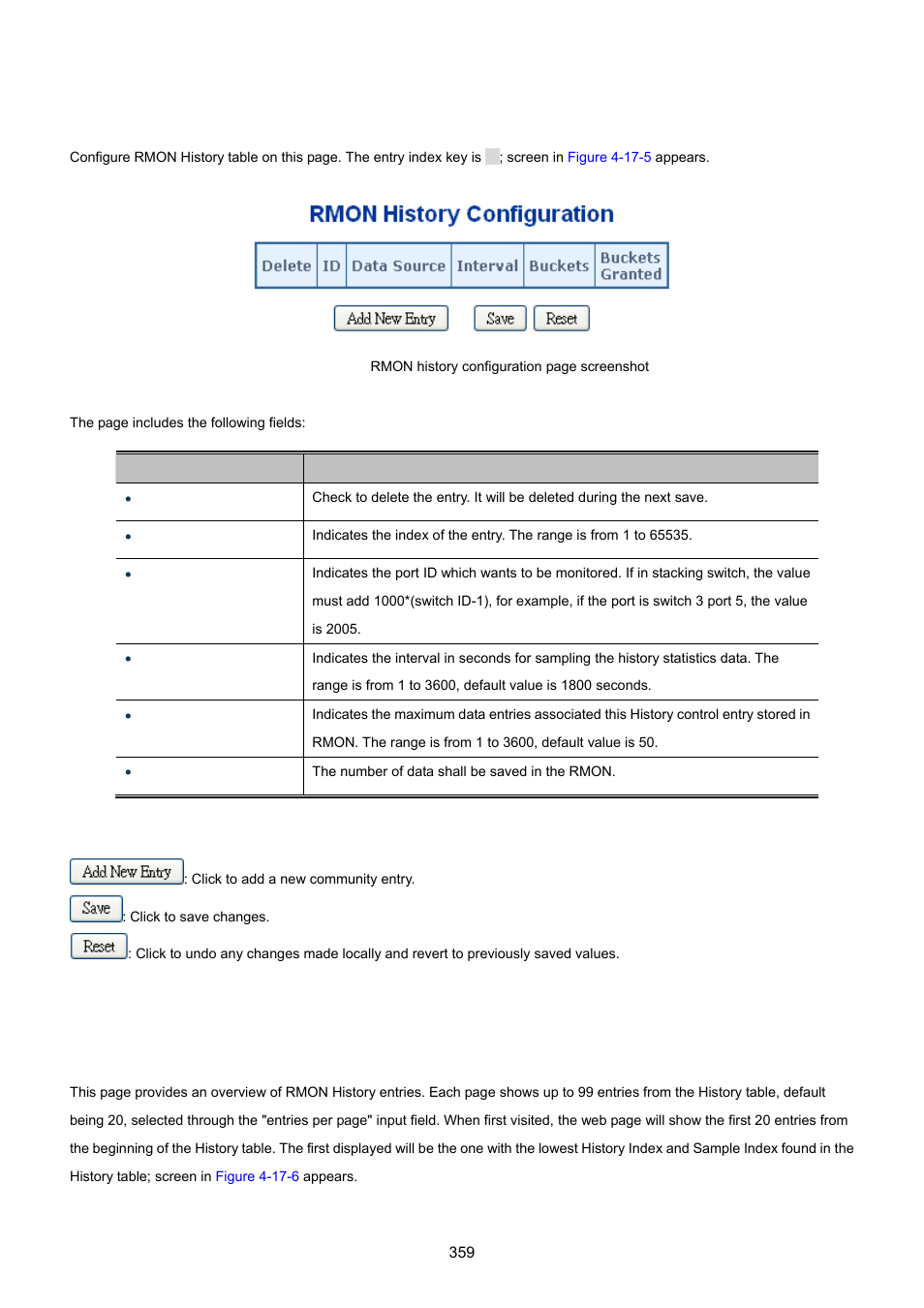 5 rmon history configuration, 6 rmon history status | PLANET MGSW-28240F User Manual | Page 359 / 643