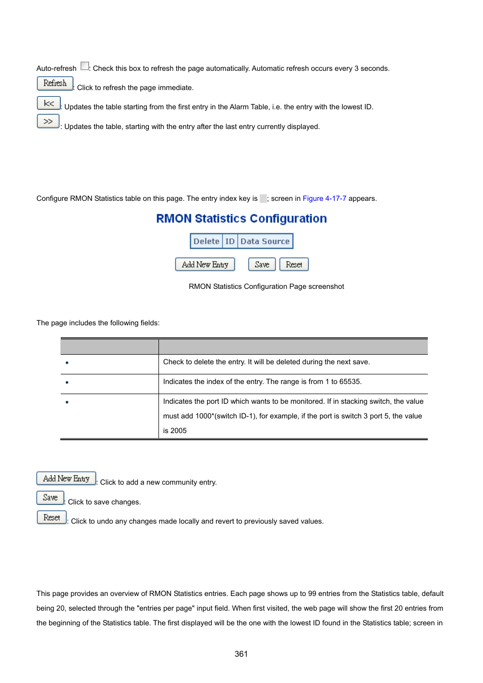 7 rmon statistics configuration, 8 rmon statistics status | PLANET MGSW-28240F User Manual | Page 361 / 643