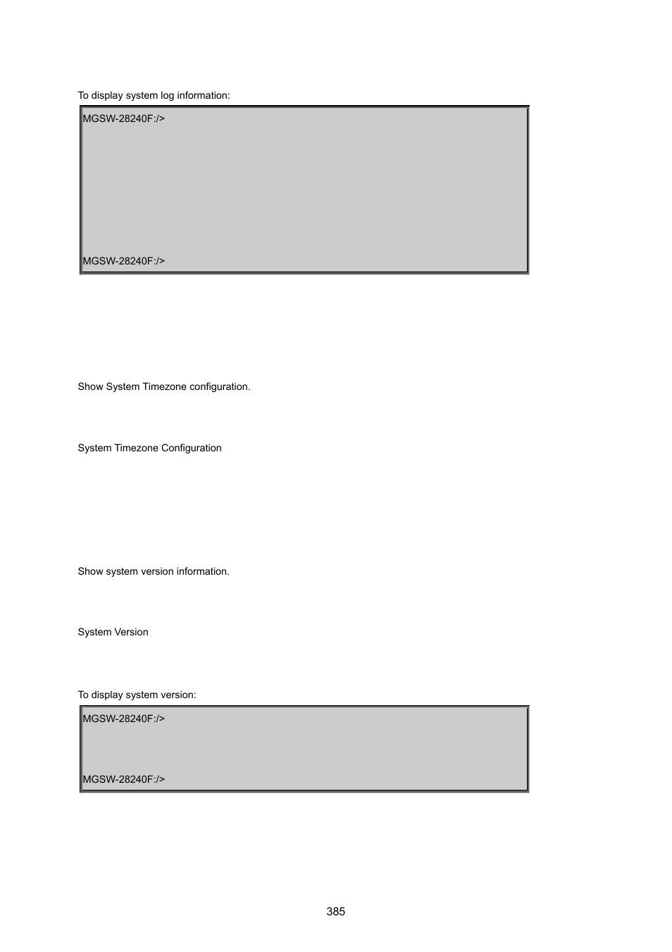 System timezone configuration, System version | PLANET MGSW-28240F User Manual | Page 385 / 643