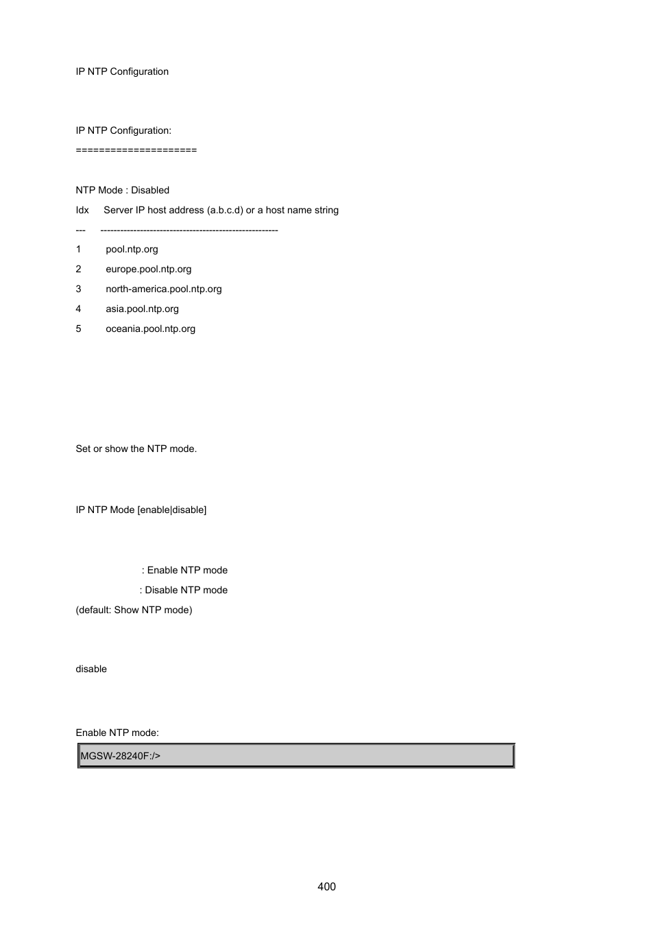 Ip ntp mode | PLANET MGSW-28240F User Manual | Page 400 / 643