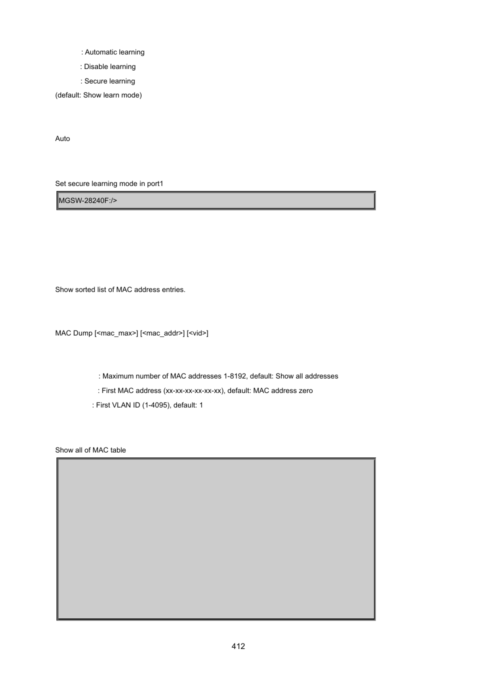 Mac dump | PLANET MGSW-28240F User Manual | Page 412 / 643