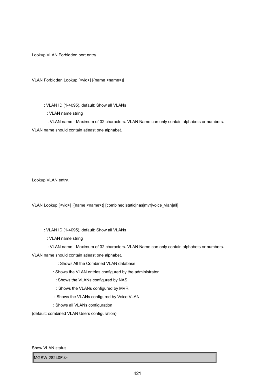 Vlan forbidden lookup, Vlan lookup | PLANET MGSW-28240F User Manual | Page 421 / 643