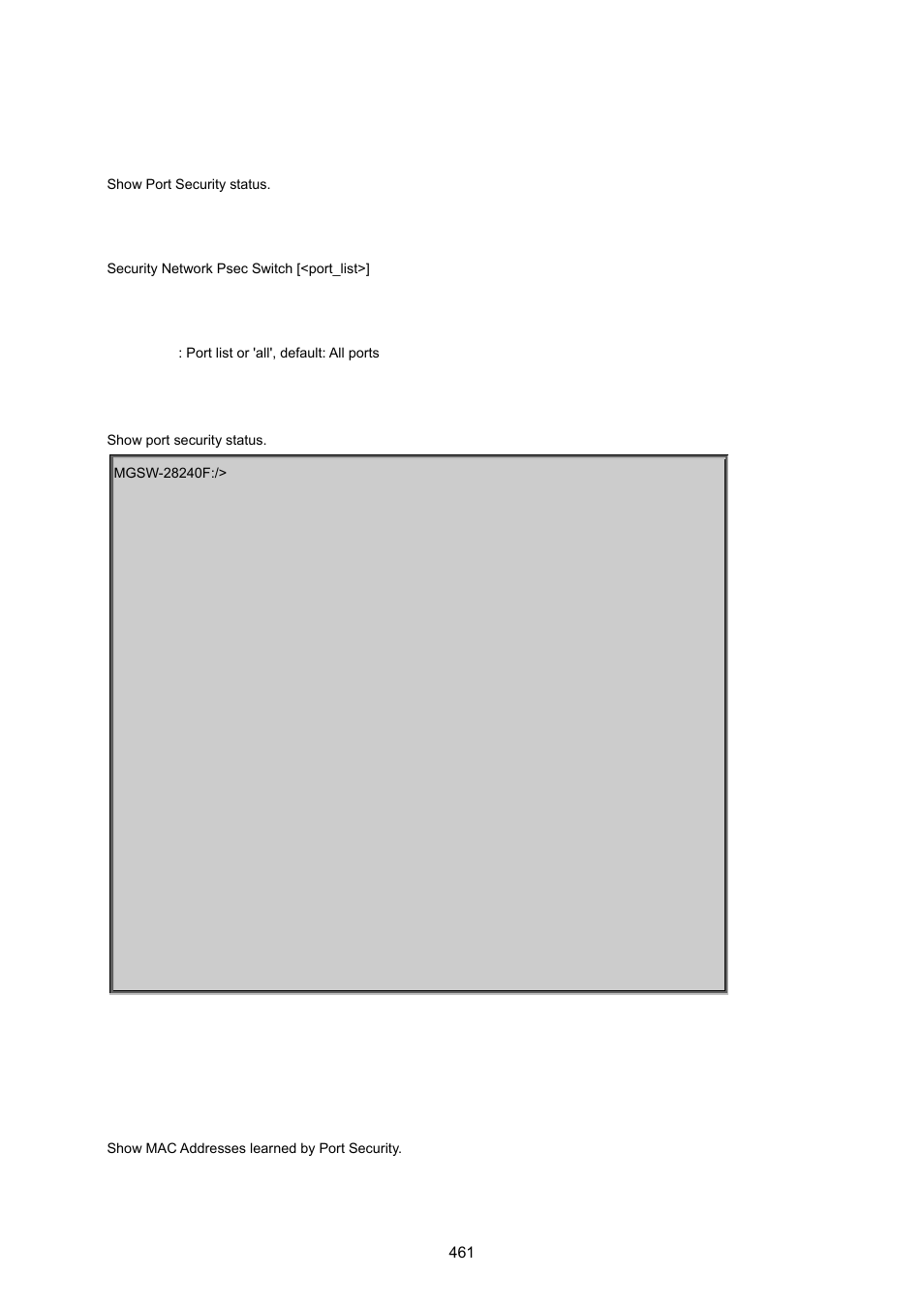 Security network psec switch, Security network psec port | PLANET MGSW-28240F User Manual | Page 461 / 643