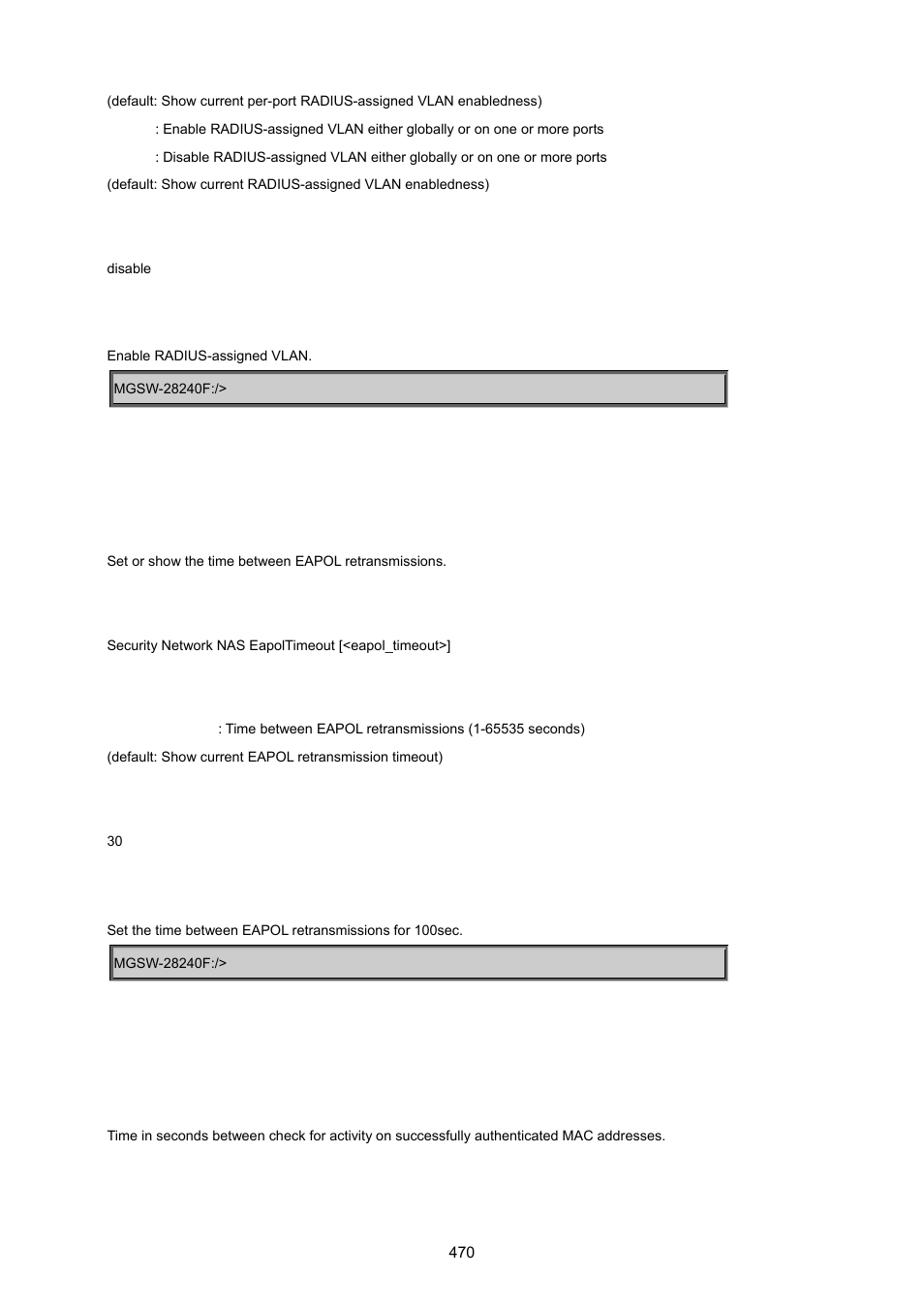 Security network nas eapoltimeout, Security network nas agetime | PLANET MGSW-28240F User Manual | Page 470 / 643