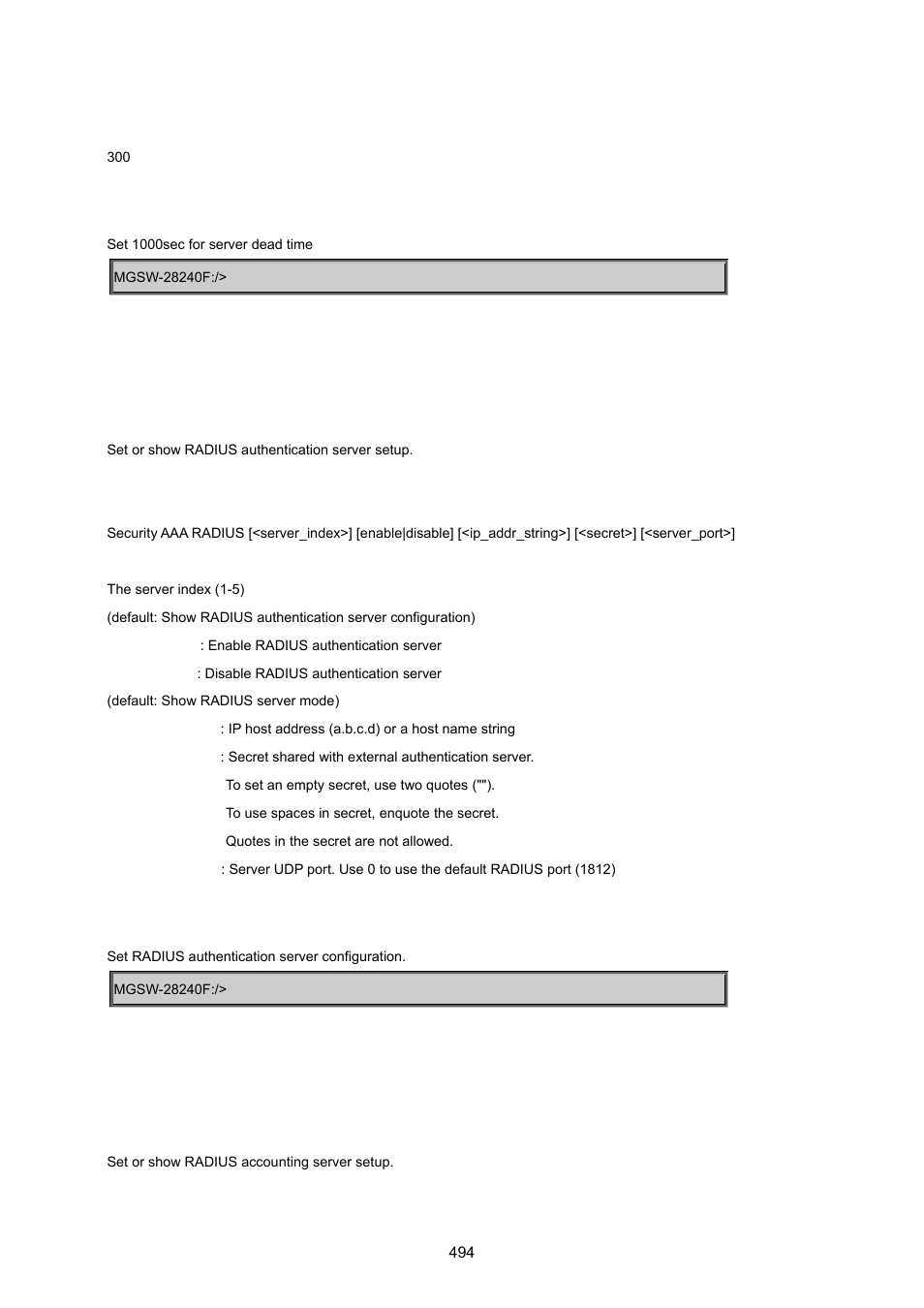 Security aaa radius, Security aaa acct_radius | PLANET MGSW-28240F User Manual | Page 494 / 643