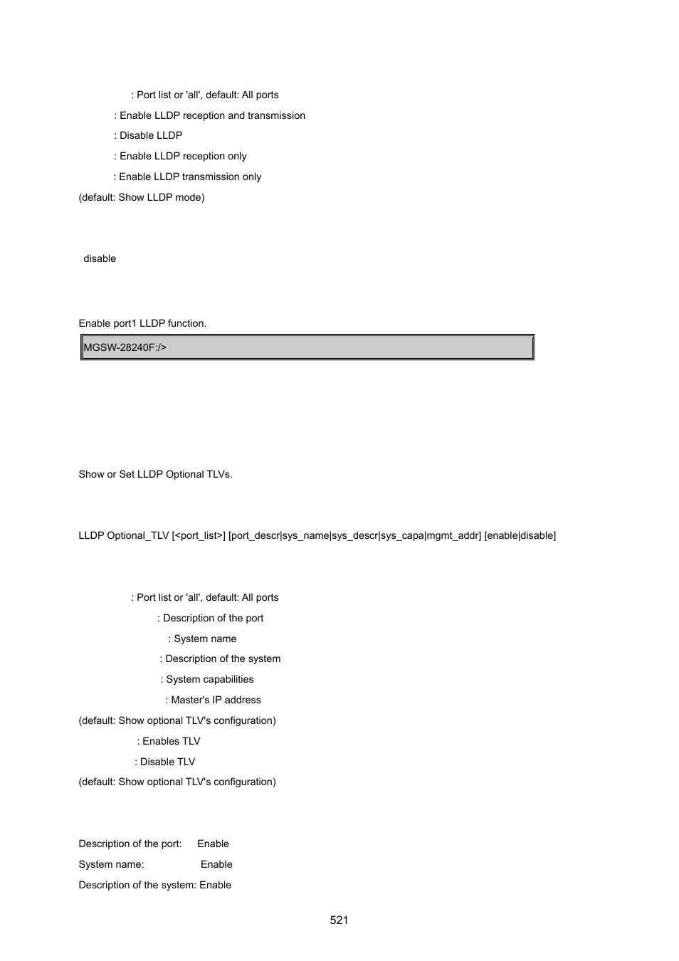 Lldp optional tlv | PLANET MGSW-28240F User Manual | Page 521 / 643
