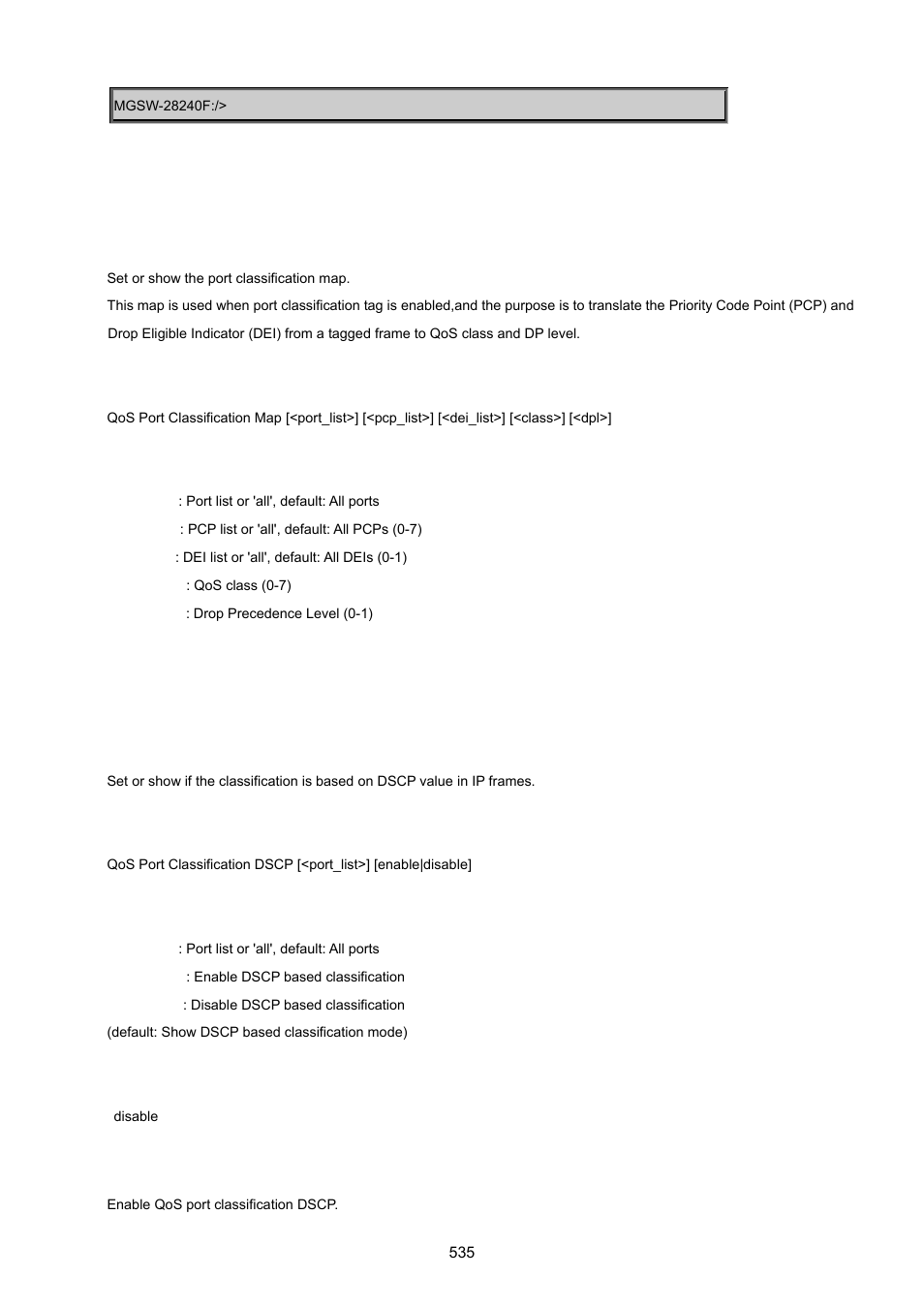 Qos port classification map, Qos port classification dscp | PLANET MGSW-28240F User Manual | Page 535 / 643