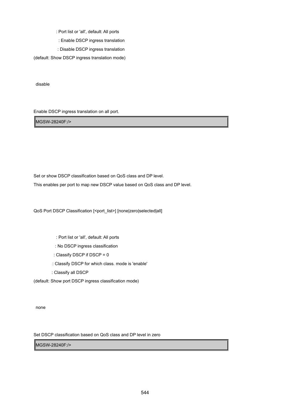 Qos port dscp classification | PLANET MGSW-28240F User Manual | Page 544 / 643