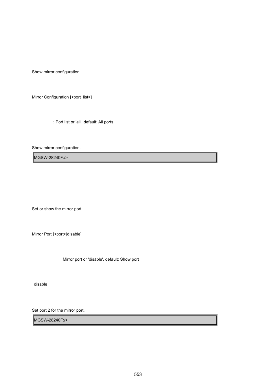 14 mirror command, Mirror configuration, Mirror port | PLANET MGSW-28240F User Manual | Page 553 / 643