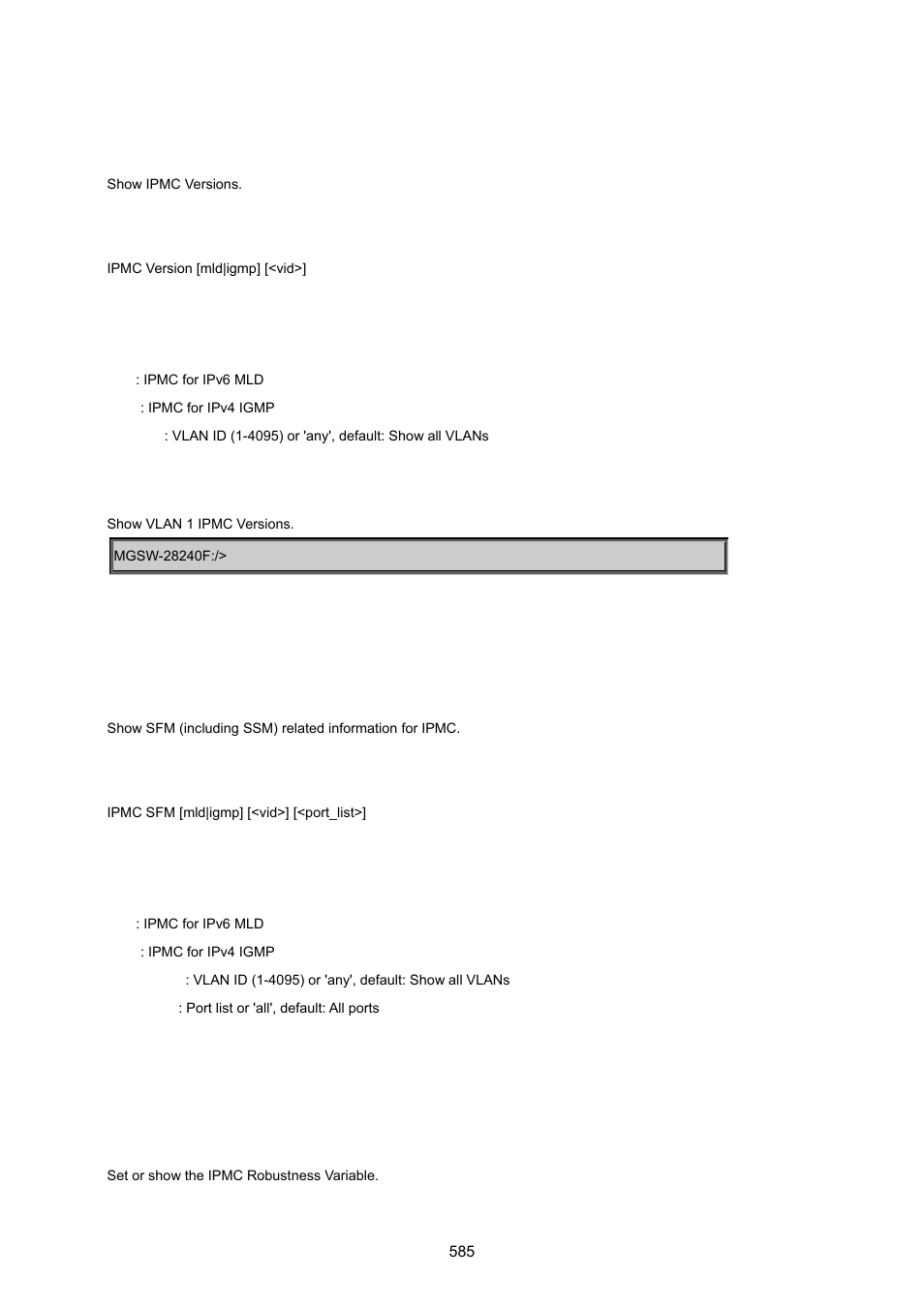 Ipmc version, Ipmc sfm, Ipmc parameter rv | PLANET MGSW-28240F User Manual | Page 585 / 643