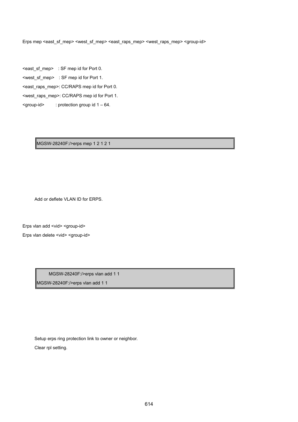 Erps vlan, Erps rpl | PLANET MGSW-28240F User Manual | Page 614 / 643