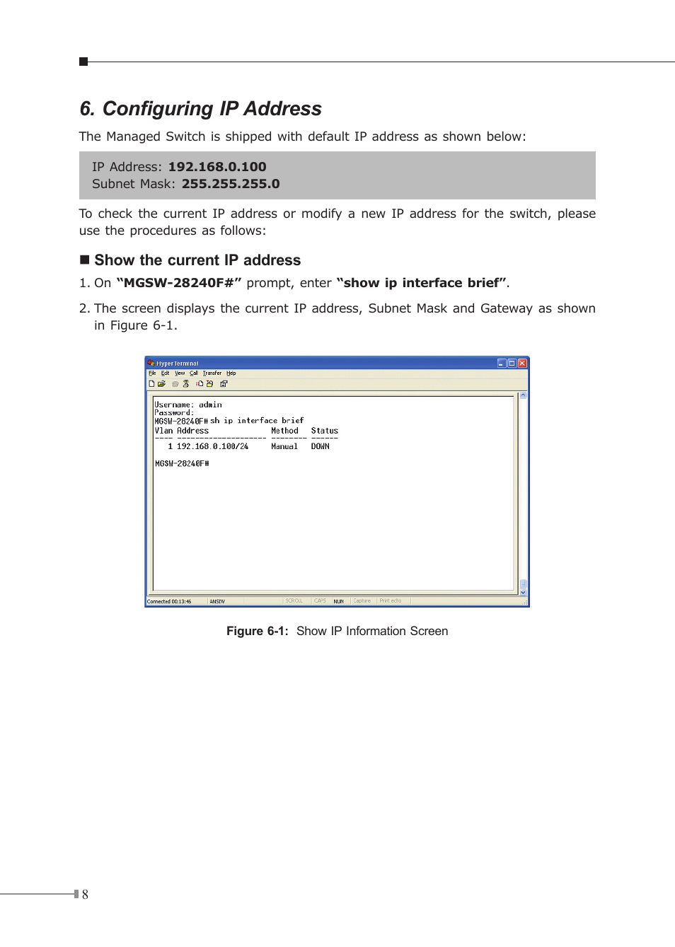 Configuring ip address | PLANET MGSW-28240F User Manual | Page 8 / 12
