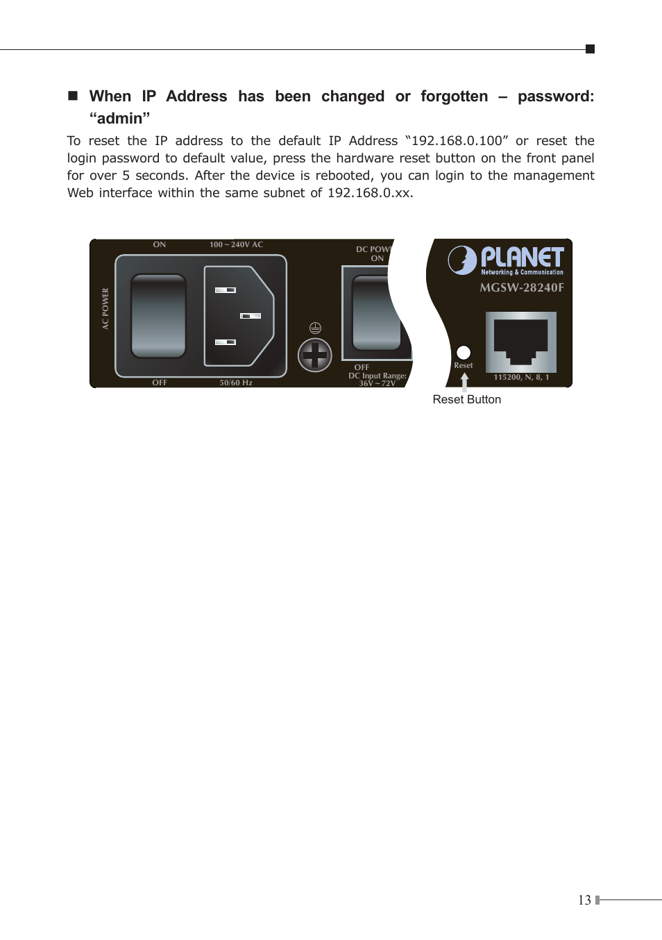 PLANET MGSW-28240F User Manual | Page 13 / 16