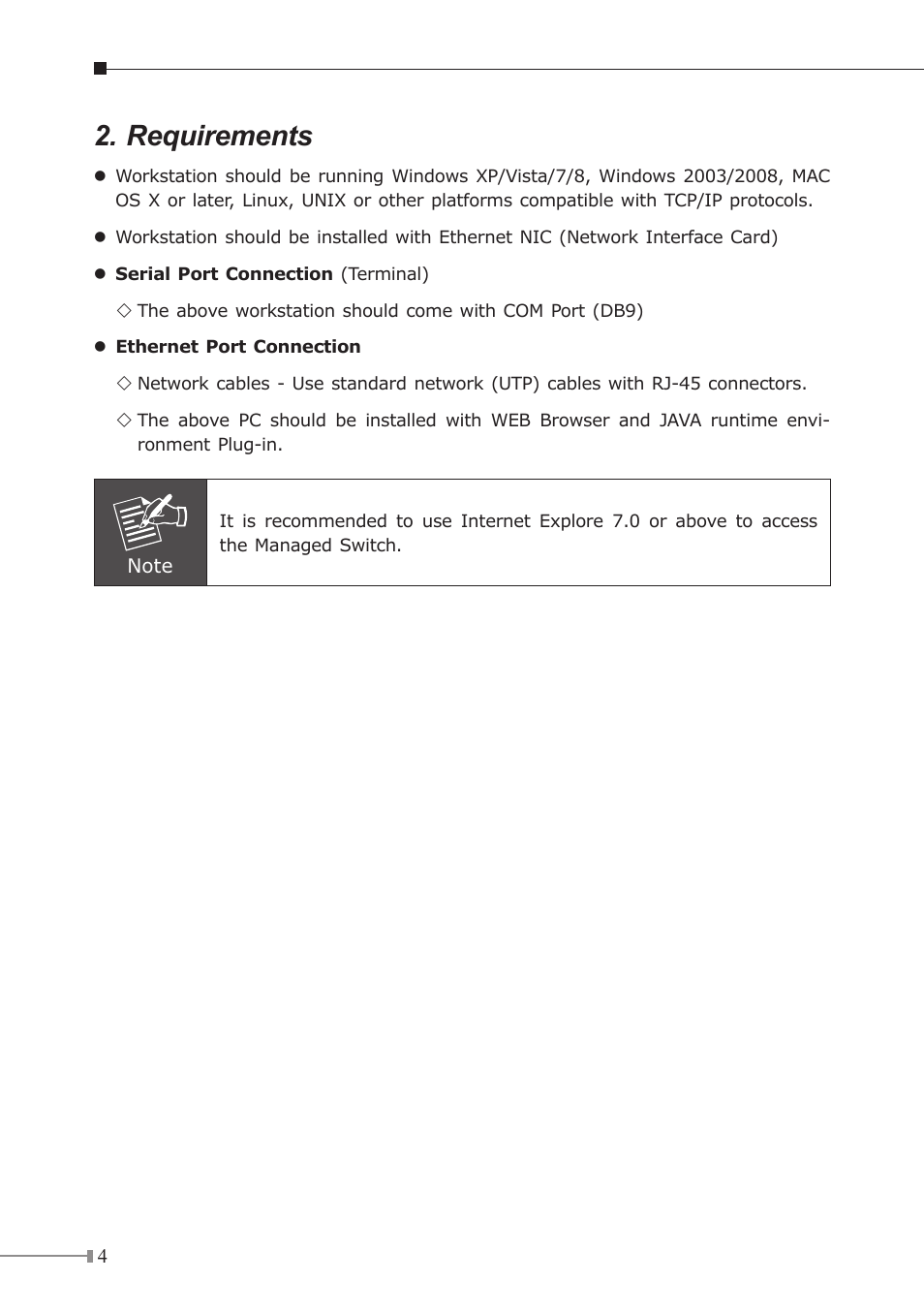 Requirements | PLANET MGSW-28240F User Manual | Page 4 / 16