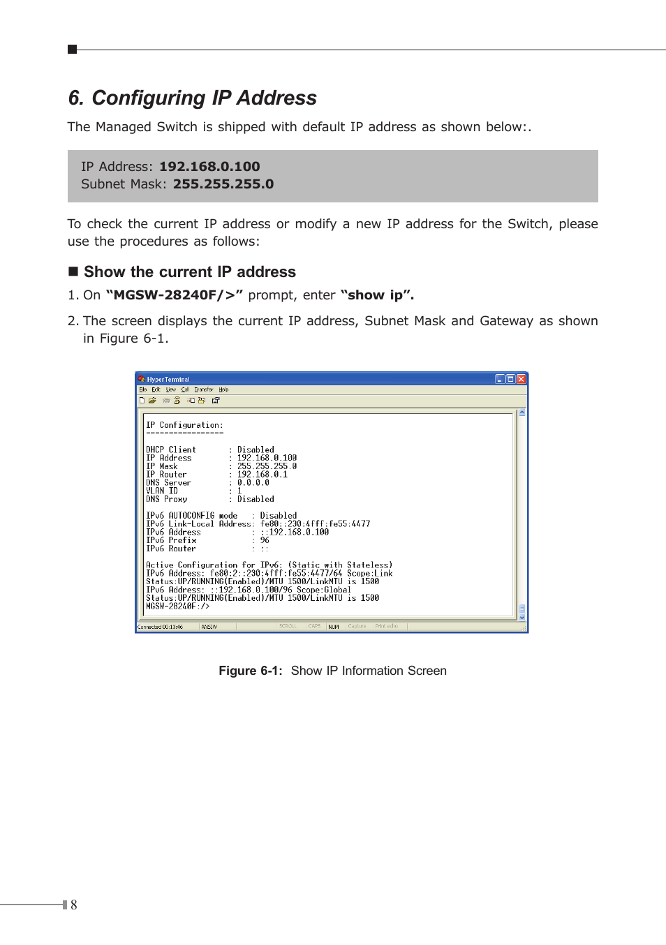 Configuring ip address | PLANET MGSW-28240F User Manual | Page 8 / 16