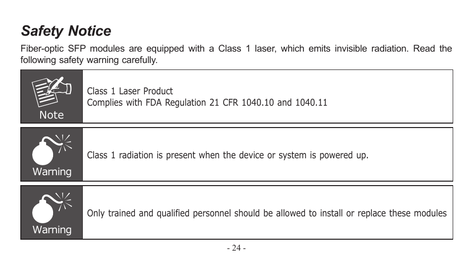 Safety notice | PLANET EM-MII series_v7.0.pdf User Manual | Page 24 / 24