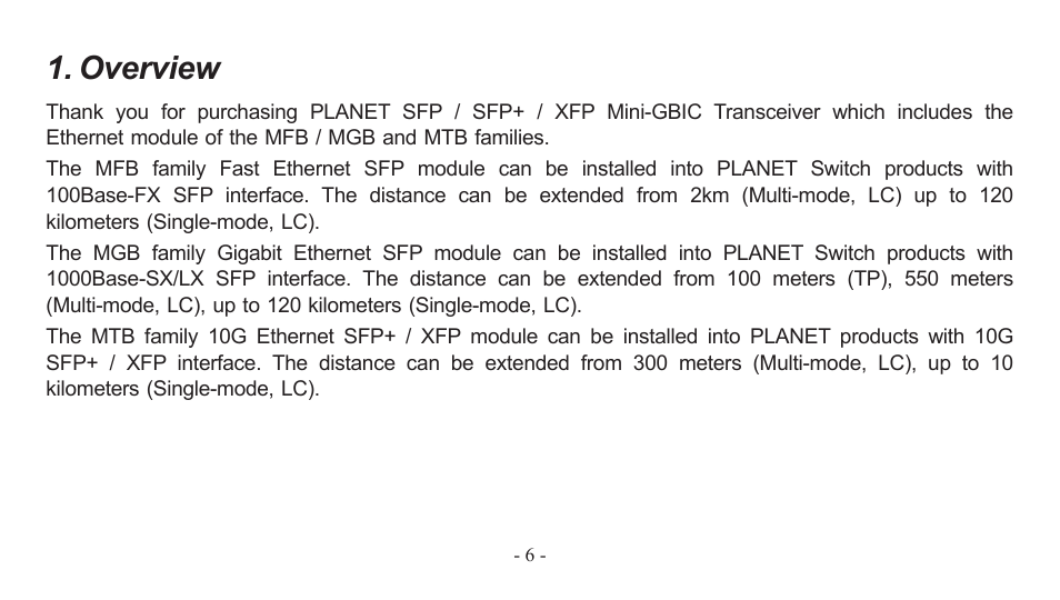 Overview | PLANET EM-MII series_v7.0.pdf User Manual | Page 6 / 24