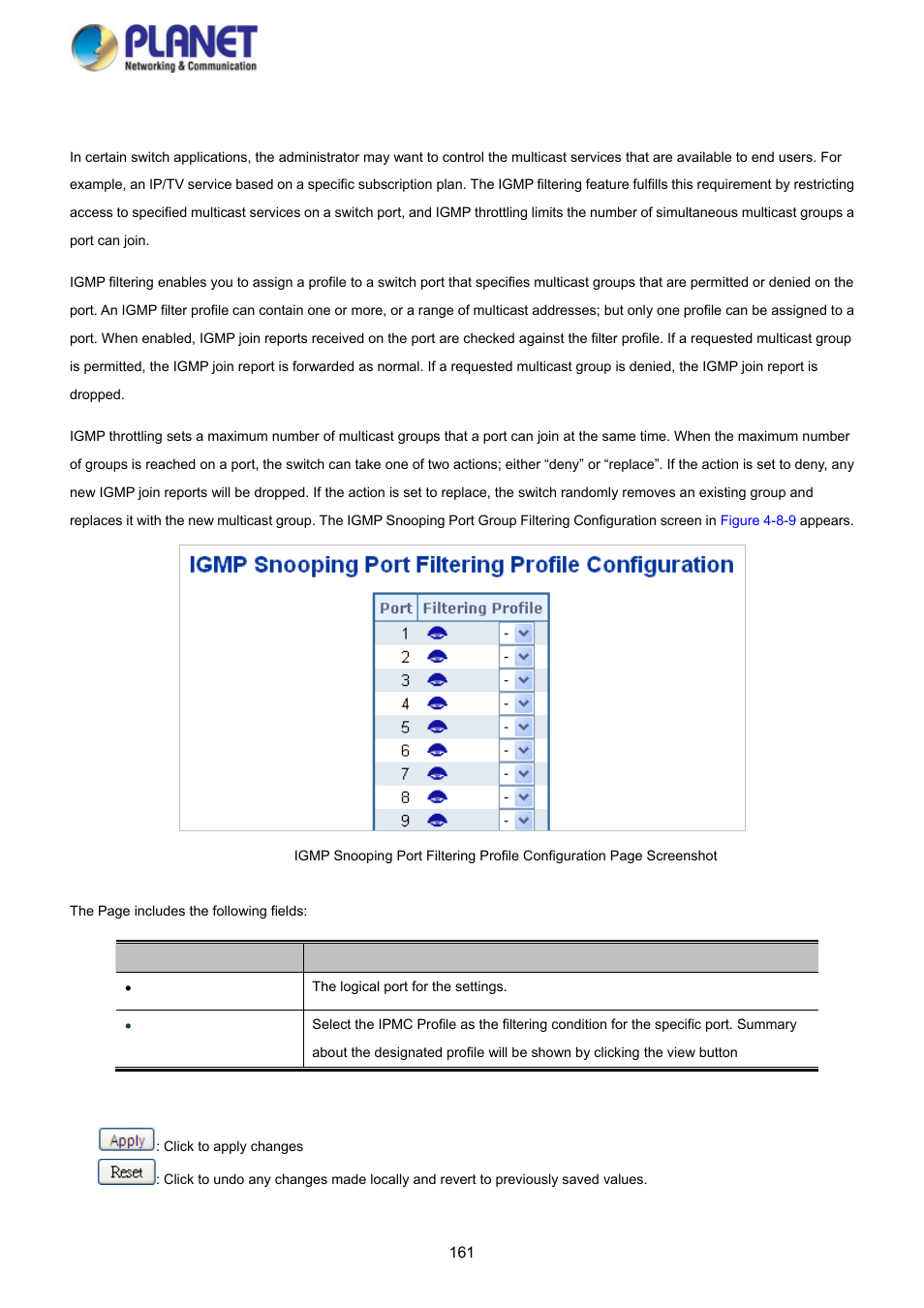 6 igmp snooping port group filtering | PLANET SGS-5220-24P2X User Manual | Page 161 / 373