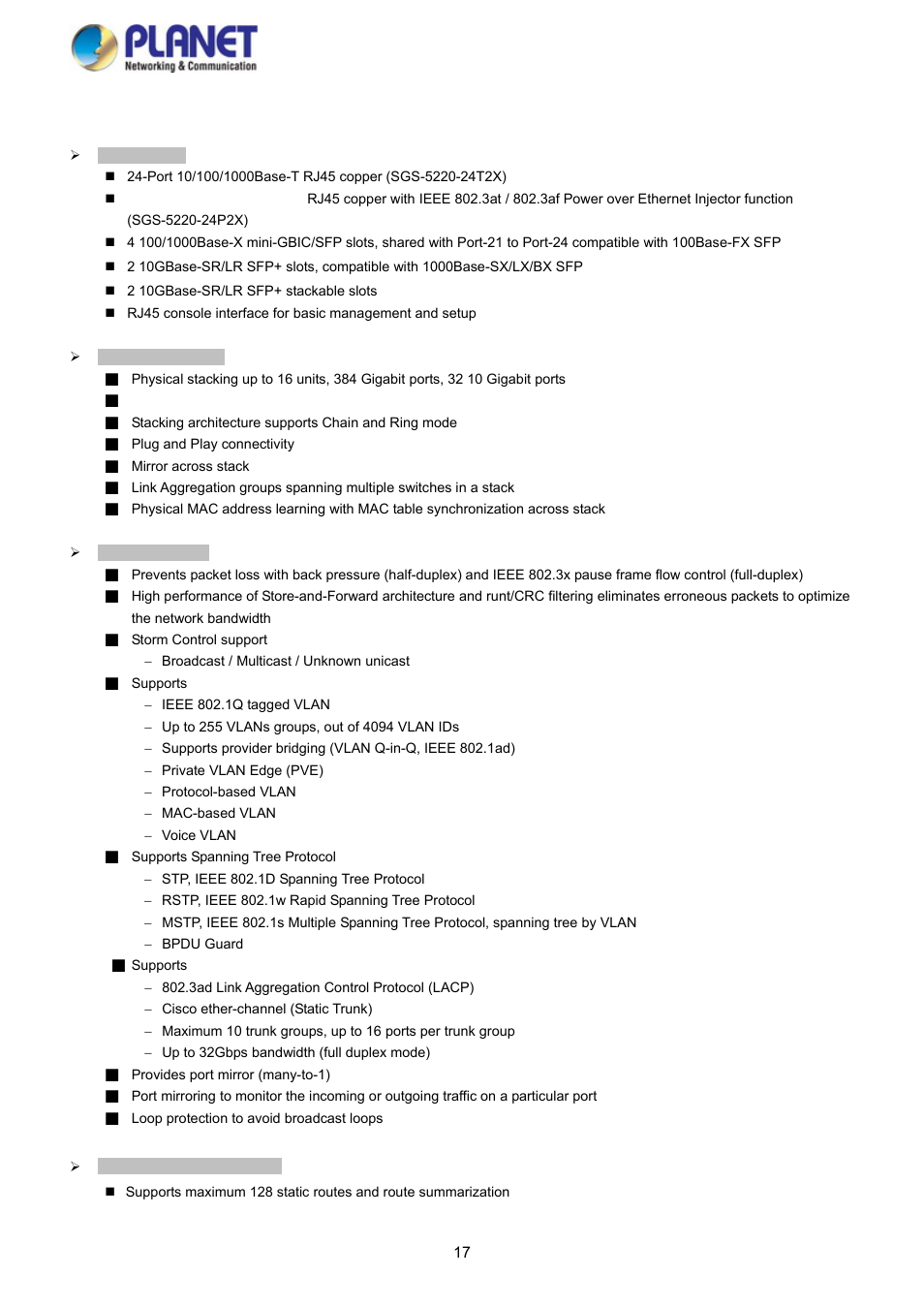 4 product features | PLANET SGS-5220-24P2X User Manual | Page 17 / 373