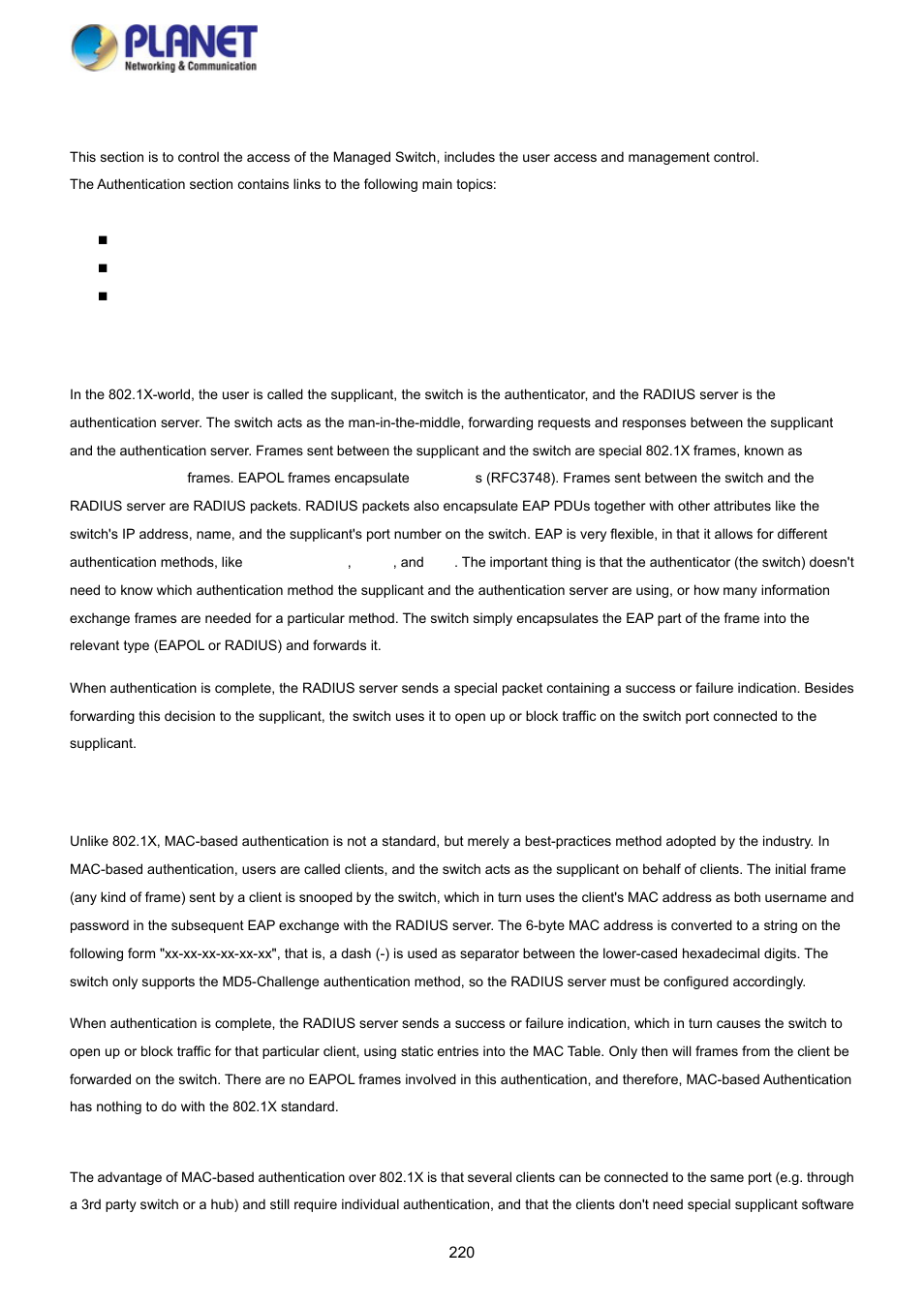 11 authentication | PLANET SGS-5220-24P2X User Manual | Page 220 / 373