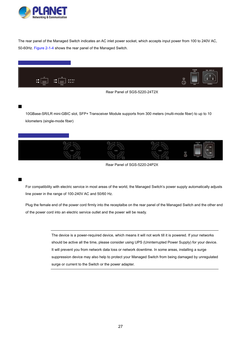 3 switch rear panel | PLANET SGS-5220-24P2X User Manual | Page 27 / 373