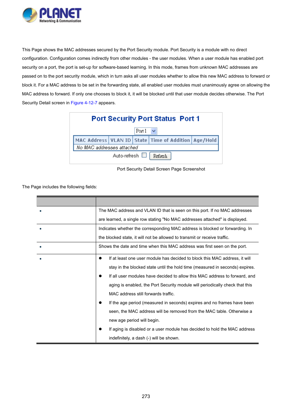 7 port security detail | PLANET SGS-5220-24P2X User Manual | Page 273 / 373