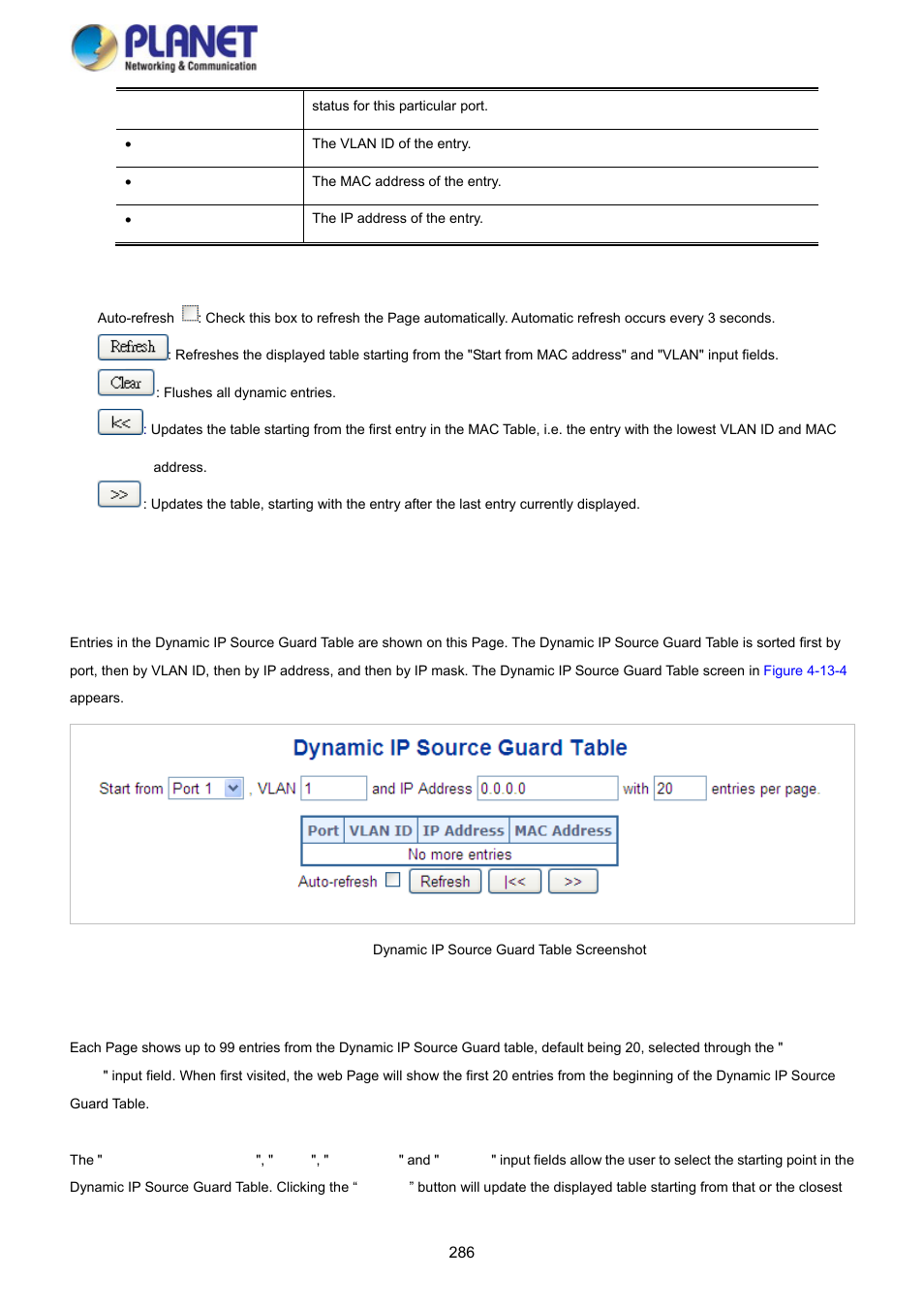 4 dynamic ip source guard table | PLANET SGS-5220-24P2X User Manual | Page 286 / 373