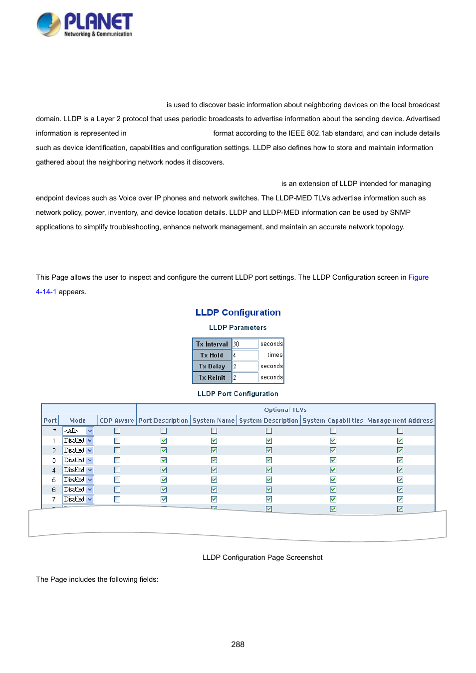 14 lldp, 1 link layer discovery protocol, 2 lldp configuration | PLANET SGS-5220-24P2X User Manual | Page 288 / 373