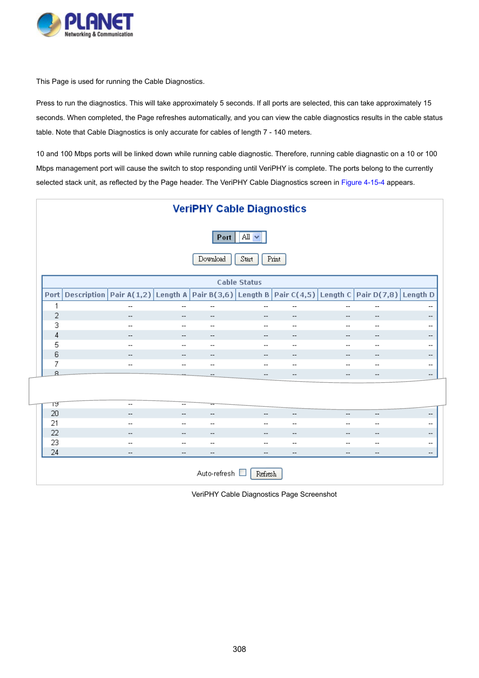 4 cable diagnostics | PLANET SGS-5220-24P2X User Manual | Page 308 / 373