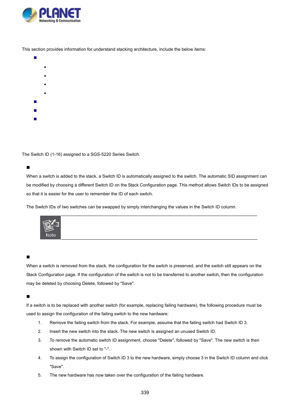 1 stack, 1 switch ids | PLANET SGS-5220-24P2X User Manual | Page 339 / 373