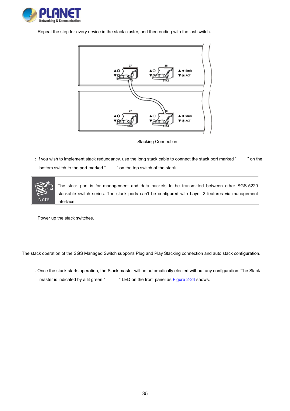 2 management stacking | PLANET SGS-5220-24P2X User Manual | Page 35 / 373