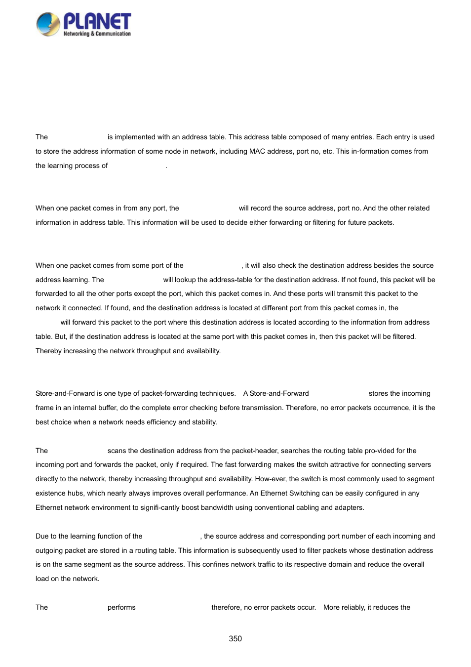 Switch operation, 1 address table, 2 learning | 3 forwarding & filtering, 4 store-and-forward | PLANET SGS-5220-24P2X User Manual | Page 350 / 373