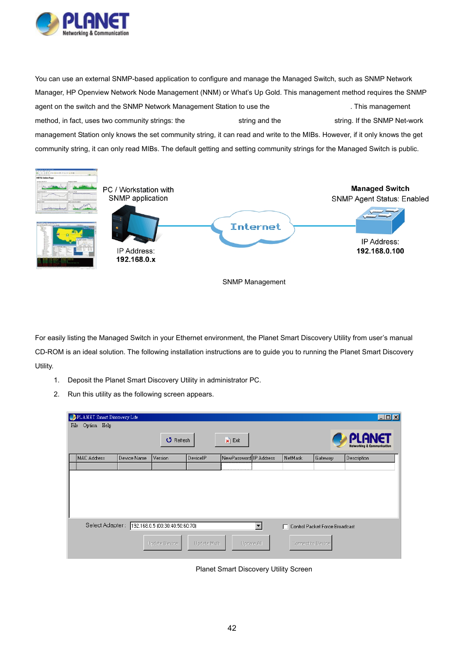 5 snmp-based network management, 6 planet smart discovery utility | PLANET SGS-5220-24P2X User Manual | Page 42 / 373