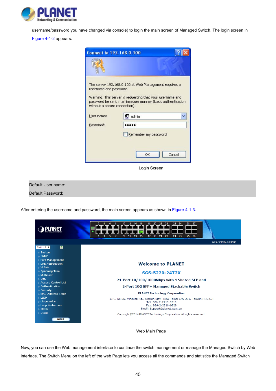 PLANET SGS-5220-24P2X User Manual | Page 45 / 373