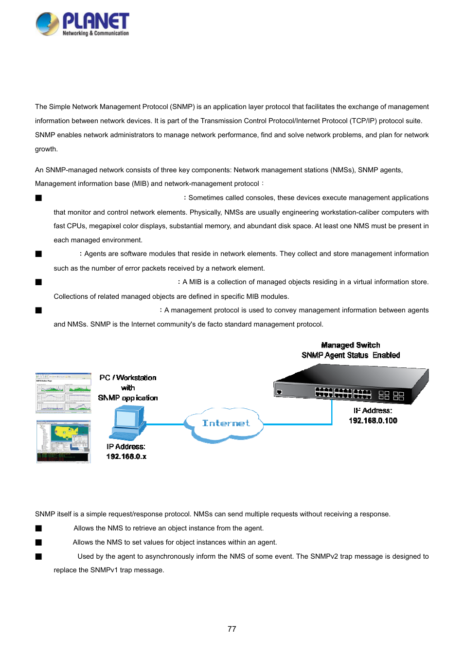 3 simple network management protocol, 1 snmp overview | PLANET SGS-5220-24P2X User Manual | Page 77 / 373