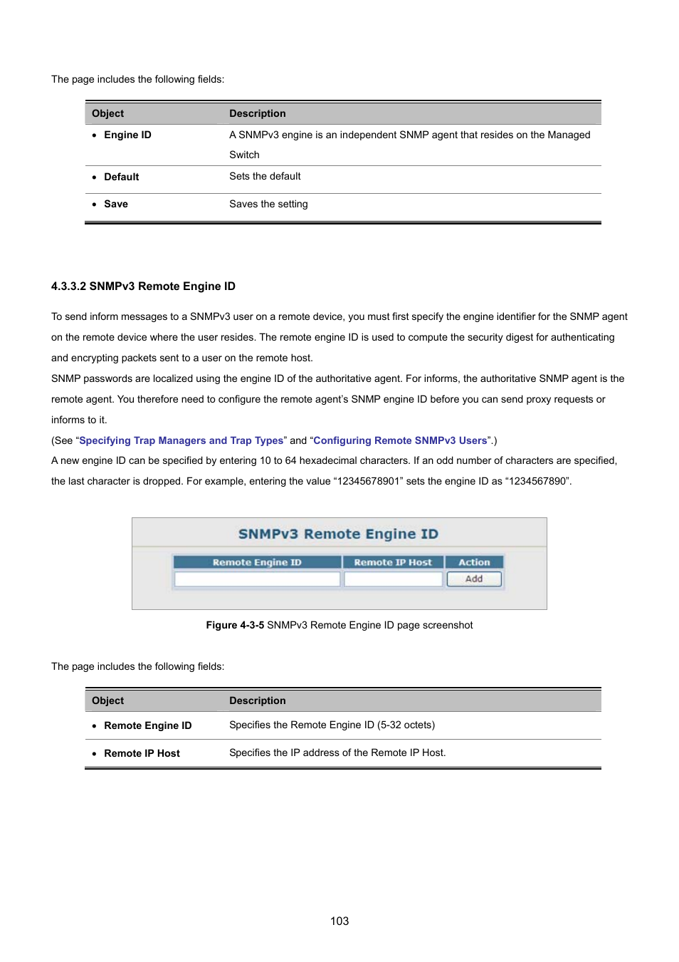 2 snmpv3 remote engine id | PLANET SGSD-1022 User Manual | Page 103 / 693