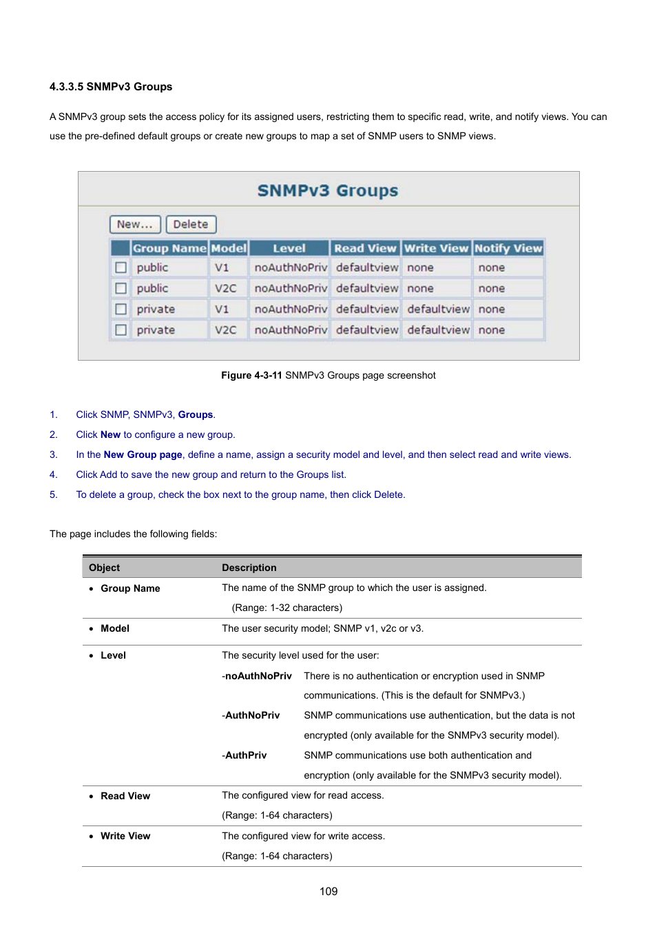 5 snmpv3 groups | PLANET SGSD-1022 User Manual | Page 109 / 693