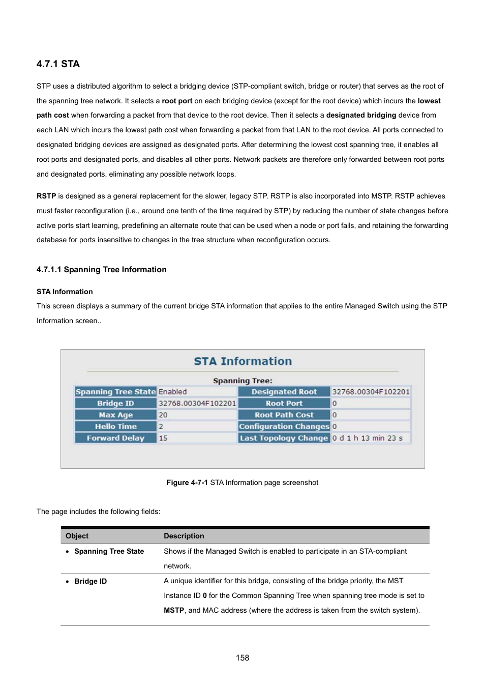 1 sta, 1 spanning tree information | PLANET SGSD-1022 User Manual | Page 158 / 693