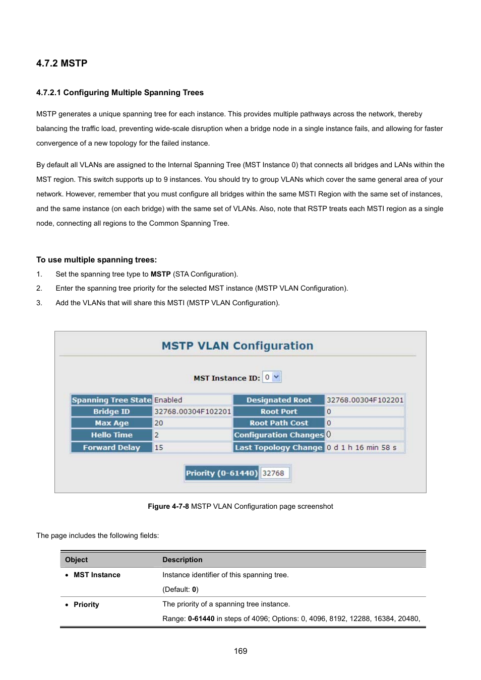2 mstp, 1 configuring multiple spanning trees | PLANET SGSD-1022 User Manual | Page 169 / 693