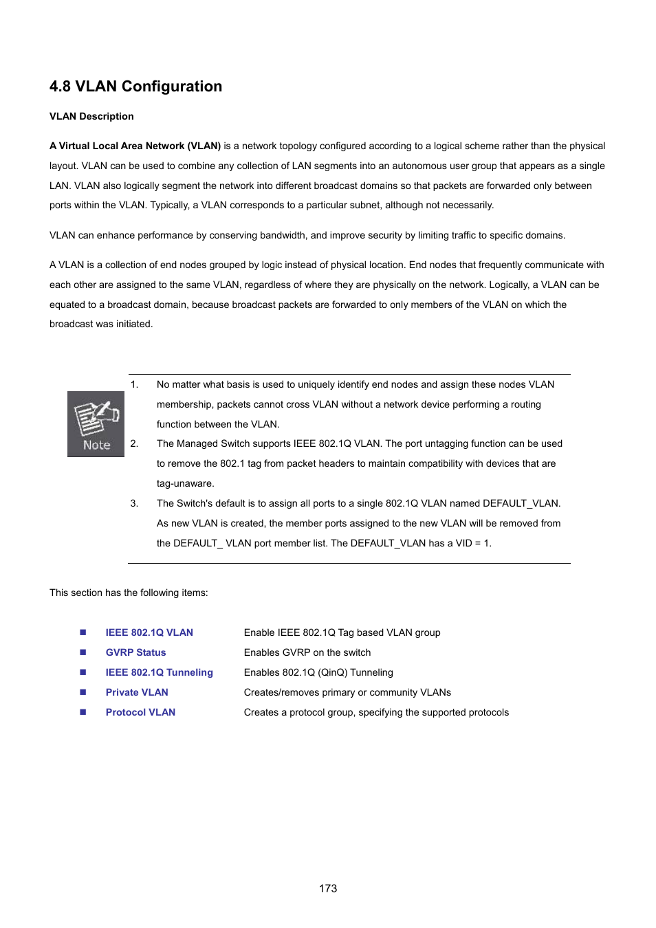 8 vlan configuration | PLANET SGSD-1022 User Manual | Page 173 / 693