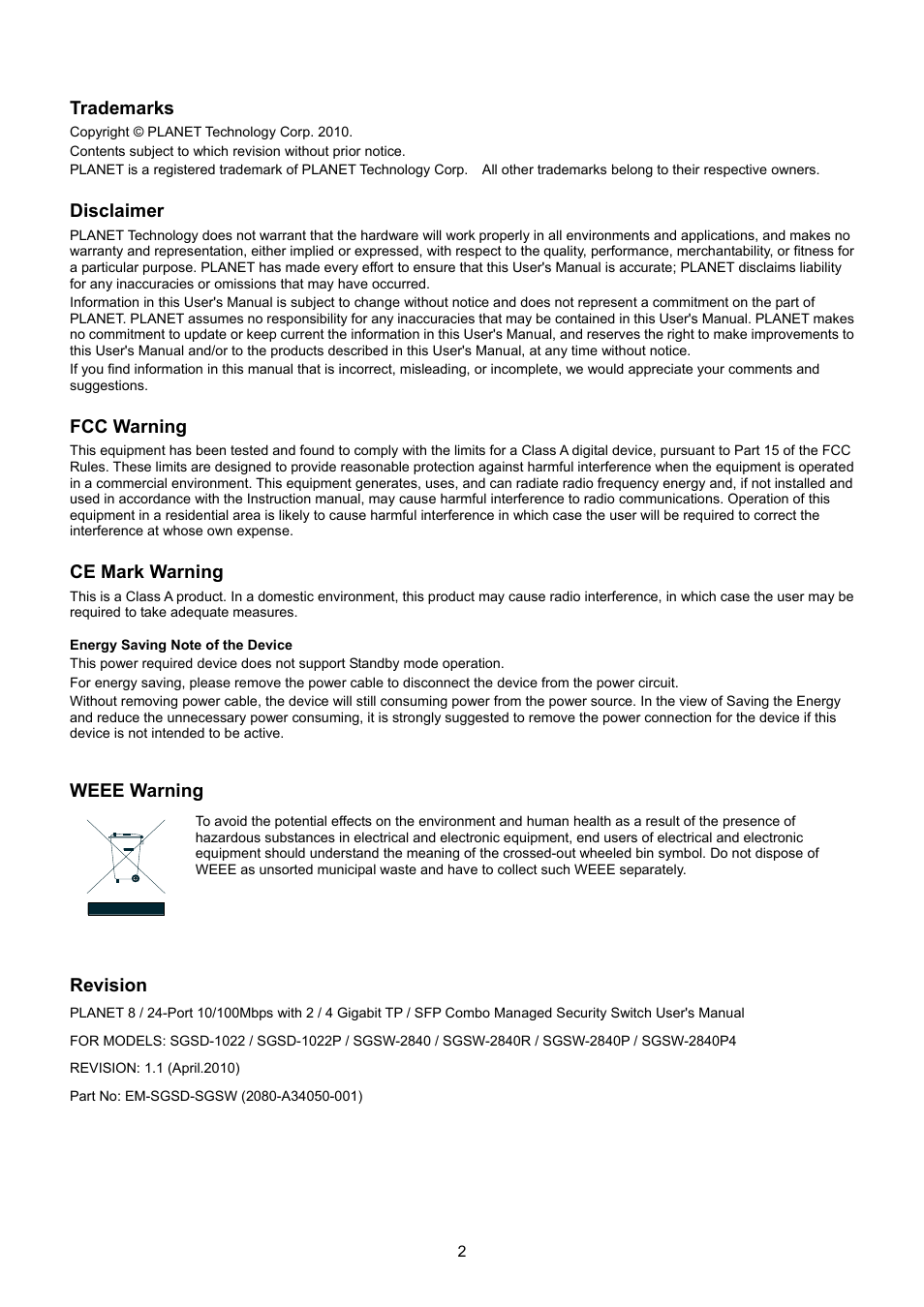 PLANET SGSD-1022 User Manual | Page 2 / 693